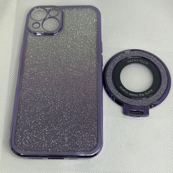 Magnetic Gradient Glitter Ring Soft Phone Case For iPhone 14 Stand Mobile - Picture 1 of 3